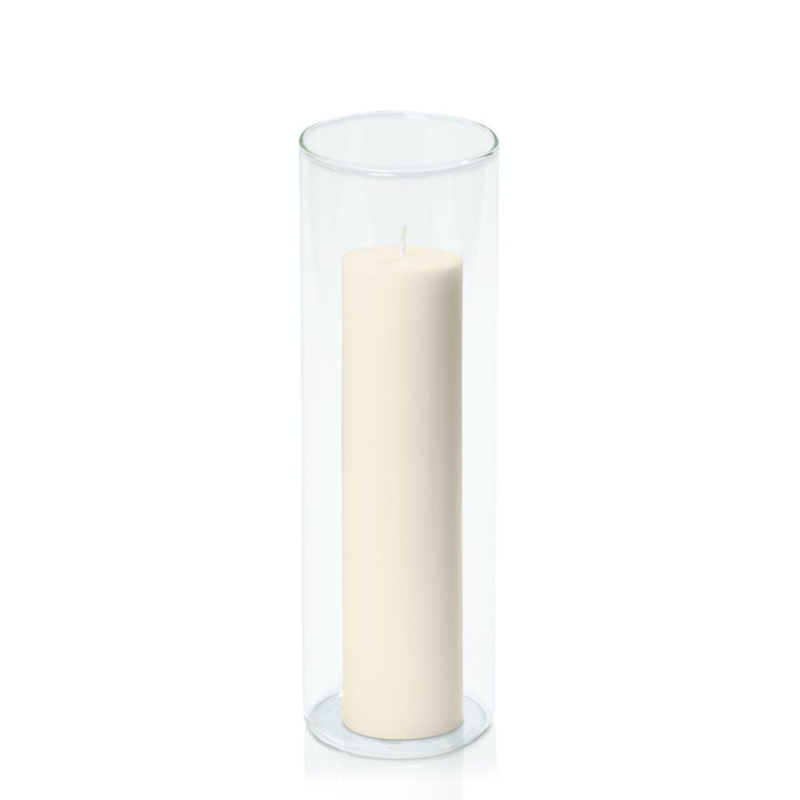 Ivory 5cm x 20cm Pillar in 8cm x 25cm Glass Pack of 1