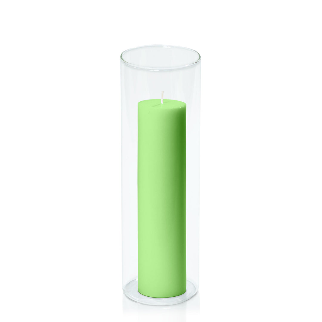 Lime 5cm x 20cm Pillar in 8cm x 25cm Glass Pack of 1