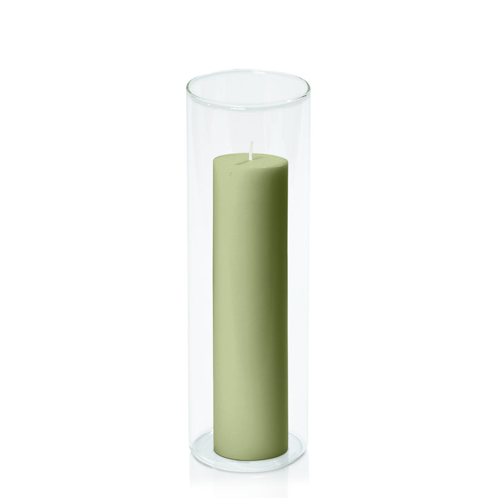 Matcha 5cm x 20cm Pillar in 8cm x 25cm Glass Pack of 1