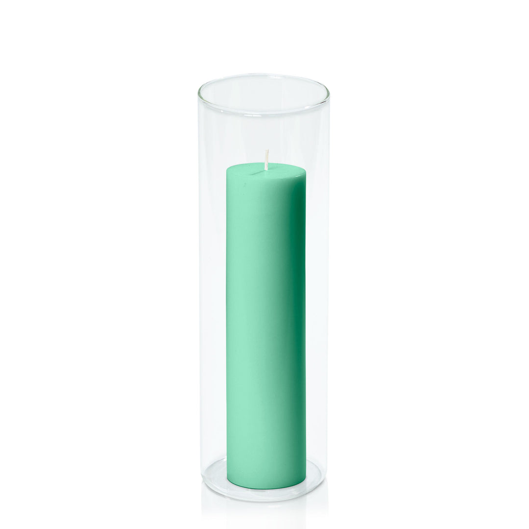 Mint Green 5cm x 20cm Pillar in 8cm x 25cm Glass Pack of 1