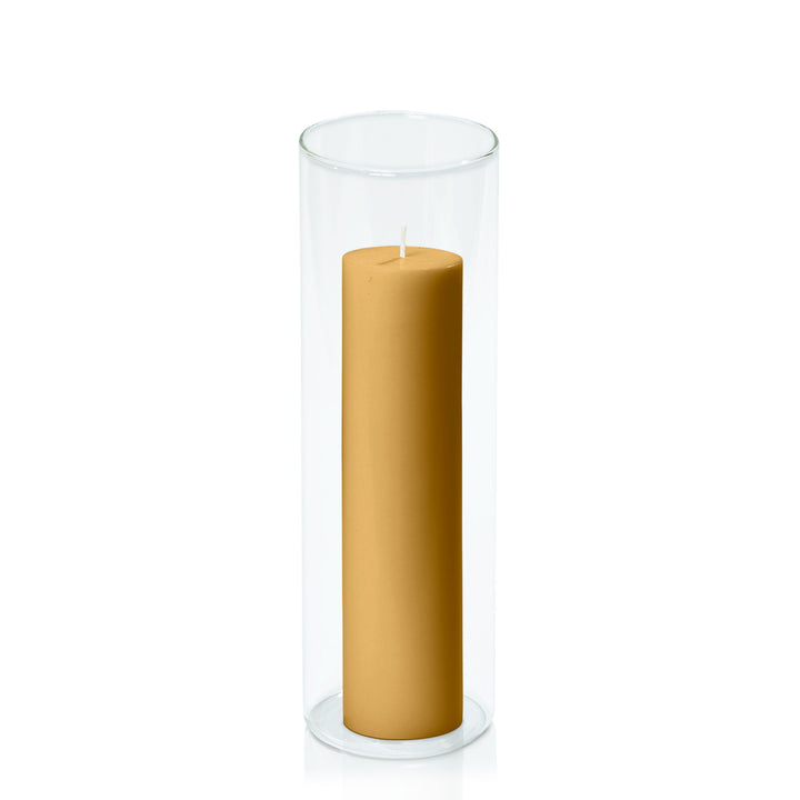 Mustard 5cm x 20cm Pillar in 8cm x 25cm Glass Pack of 1