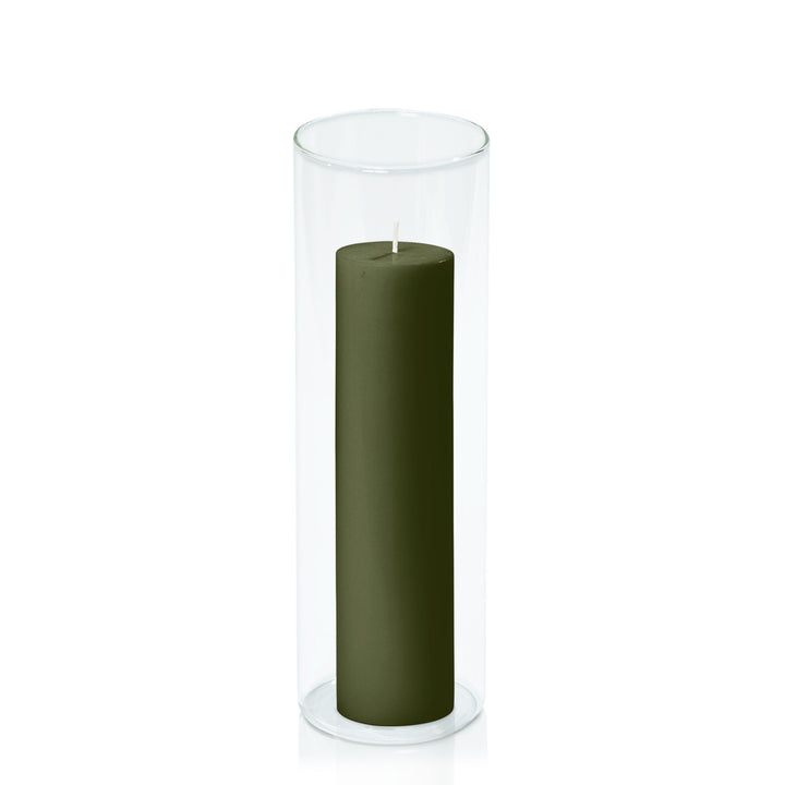 Olive 5cm x 20cm Pillar in 8cm x 25cm Glass Pack of 1