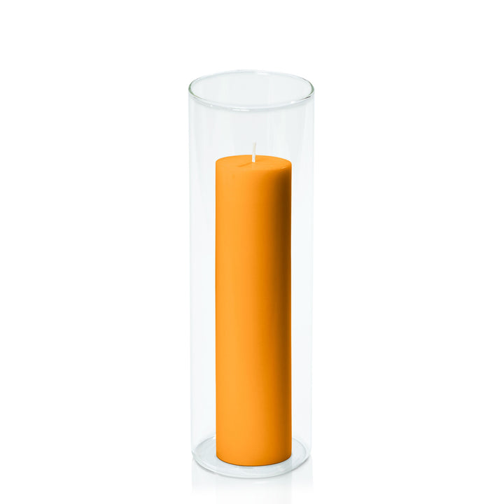 Orange 5cm x 20cm Pillar in 8cm x 25cm Glass Pack of 1