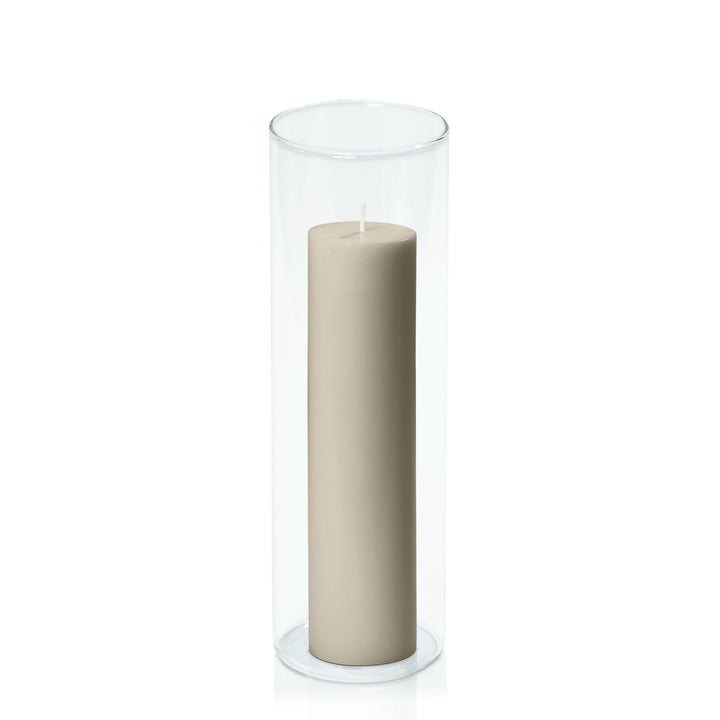 Pale Eucalypt 5cm x 20cm Pillar in 8cm x 25cm Glass Pack of 1