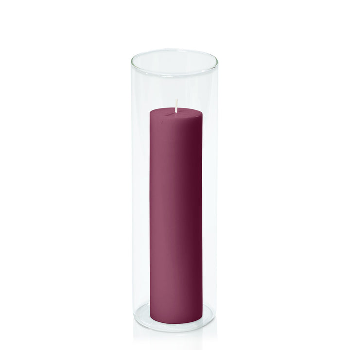 Plum 5cm x 20cm Pillar in 8cm x 25cm Glass Pack of 1