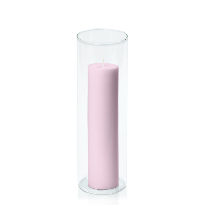 Pastel Pink 5cm x 20cm Pillar in 8cm x 25cm Glass Pack of 1