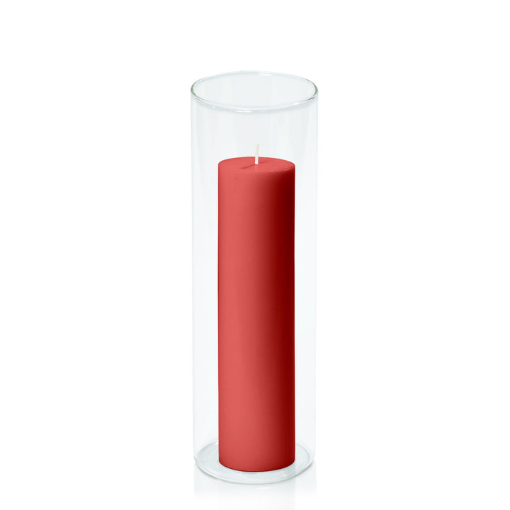 Red 5cm x 20cm Pillar in 8cm x 25cm Glass Pack of 1