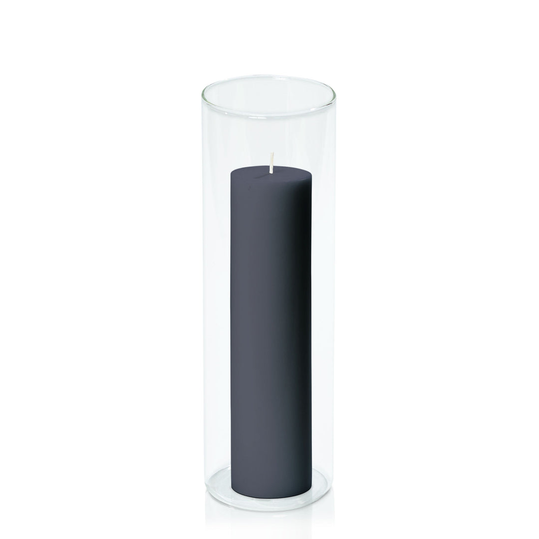 Steel Blue 5cm x 20cm Pillar in 8cm x 25cm Glass Pack of 1