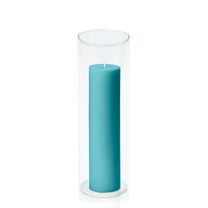 Teal 5cm x 20cm Pillar in 8cm x 25cm Glass Pack of 1