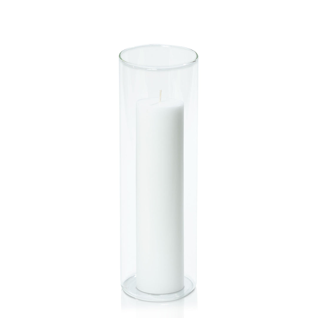 White 5cm x 20cm Pillar in 8cm x 25cm Glass Pack of 1