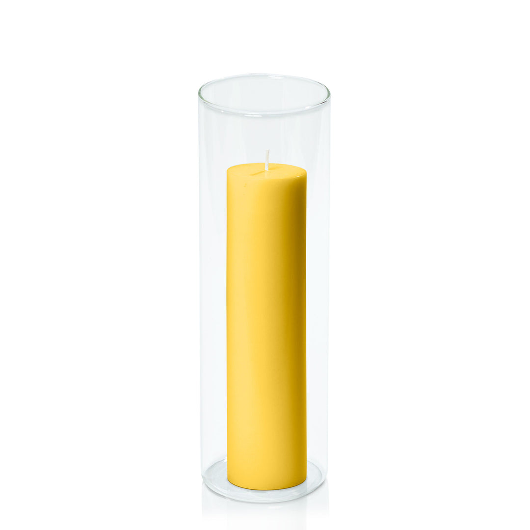 Yellow 5cm x 20cm Pillar in 8cm x 25cm Glass Pack of 1