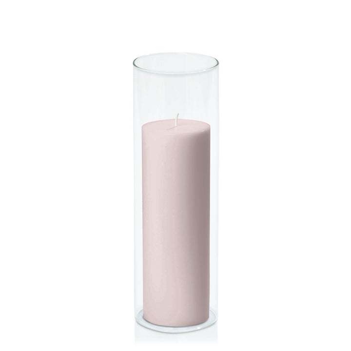 Antique Pink 7cm x 20cm Pillar in 8cm x 25cm Glass Pack of 1