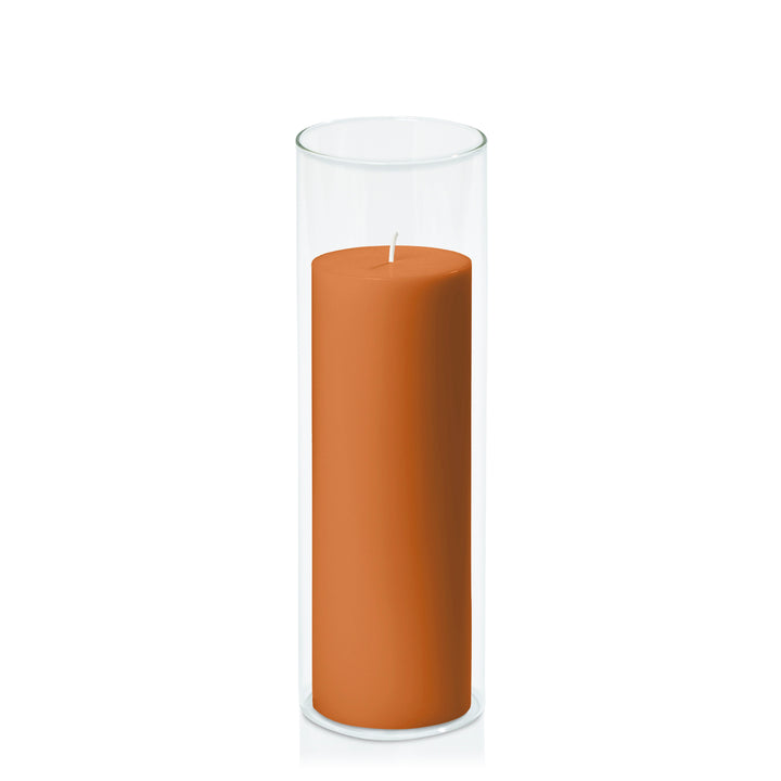 Baked Clay 7cm x 20cm Pillar in 8cm x 25cm Glass Pack of 1