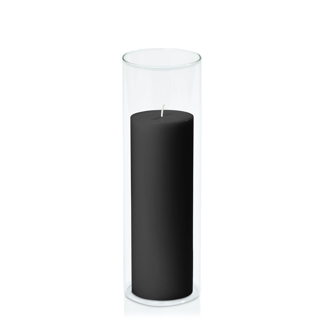 Black 7cm x 20cm Pillar in 8cm x 25cm Glass Pack of 1