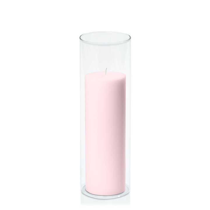 Blush Pink 7cm x 20cm Pillar in 8cm x 25cm Glass Pack of 1