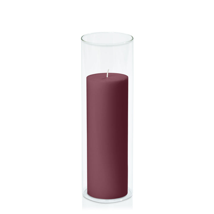 Burgundy 7cm x 20cm Pillar in 8cm x 25cm Glass Pack of 1