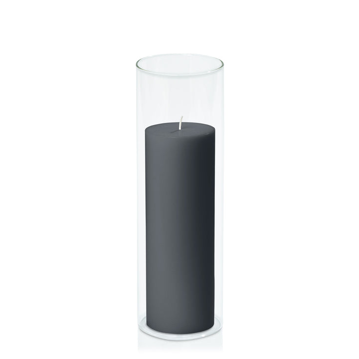 Charcoal 7cm x 20cm Pillar in 8cm x 25cm Glass Pack of 1