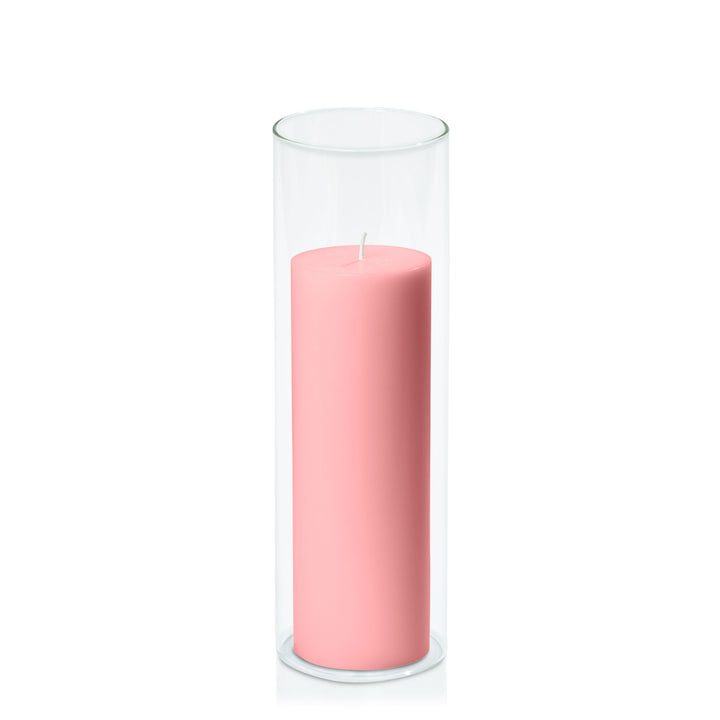 Coral Pink 7cm x 20cm Pillar in 8cm x 25cm Glass Pack of 1