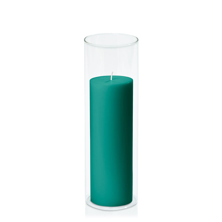 Emerald Green 7cm x 20cm Pillar in 8cm x 25cm Glass Pack of 1