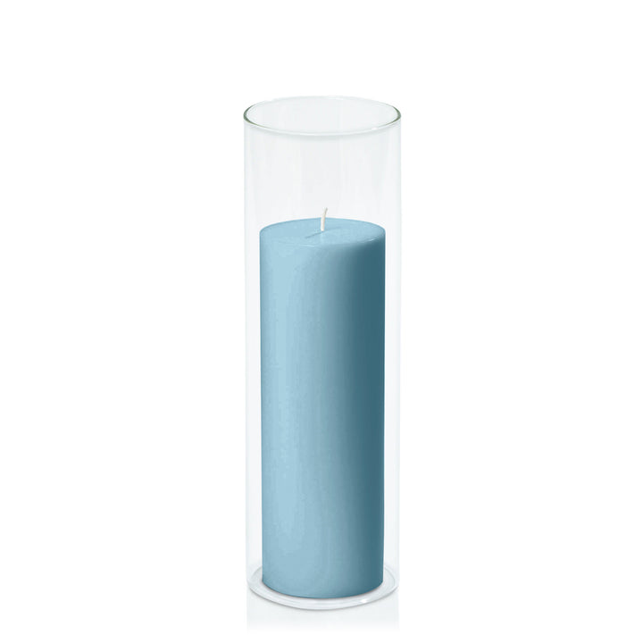 French Blue 7cm x 20cm Pillar in 8cm x 25cm Glass Pack of 1