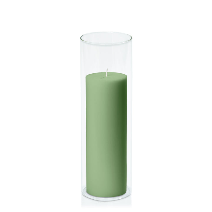 Green 7cm x 20cm Pillar in 8cm x 25cm Glass Pack of 1