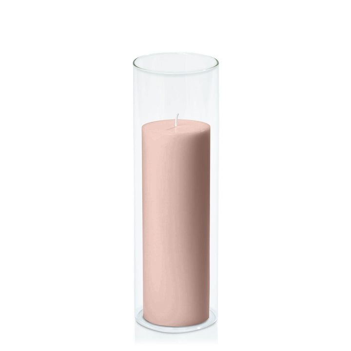 Heritage Rose 7cm x 20cm Pillar in 8cm x 25cm Glass Pack of 1