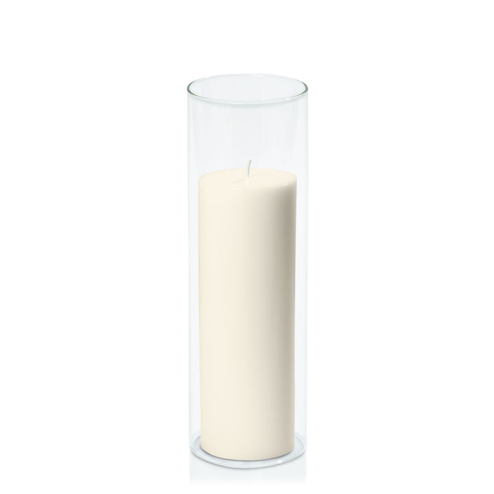 Ivory 7cm x 20cm Pillar in 8cm x 25cm Glass Pack of 1