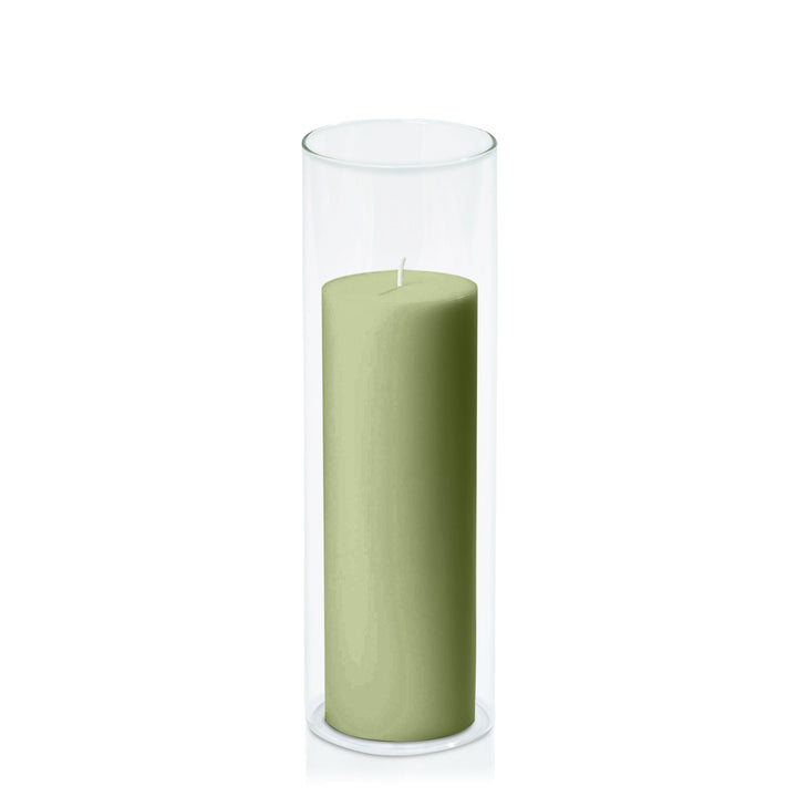 Matcha 7cm x 20cm Pillar in 8cm x 25cm Glass Pack of 1