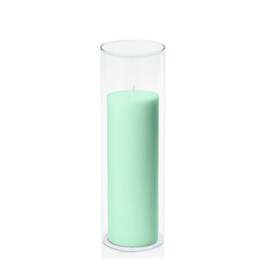 Mint Green 7cm x 20cm Pillar in 8cm x 25cm Glass Pack of 1