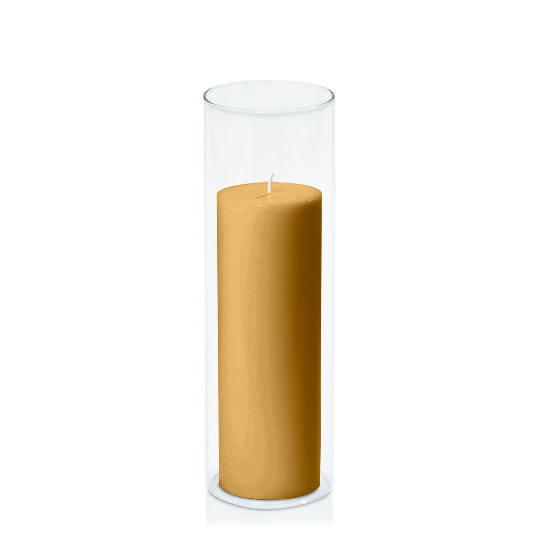 Mustard 7cm x 20cm Pillar in 8cm x 25cm Glass Pack of 1