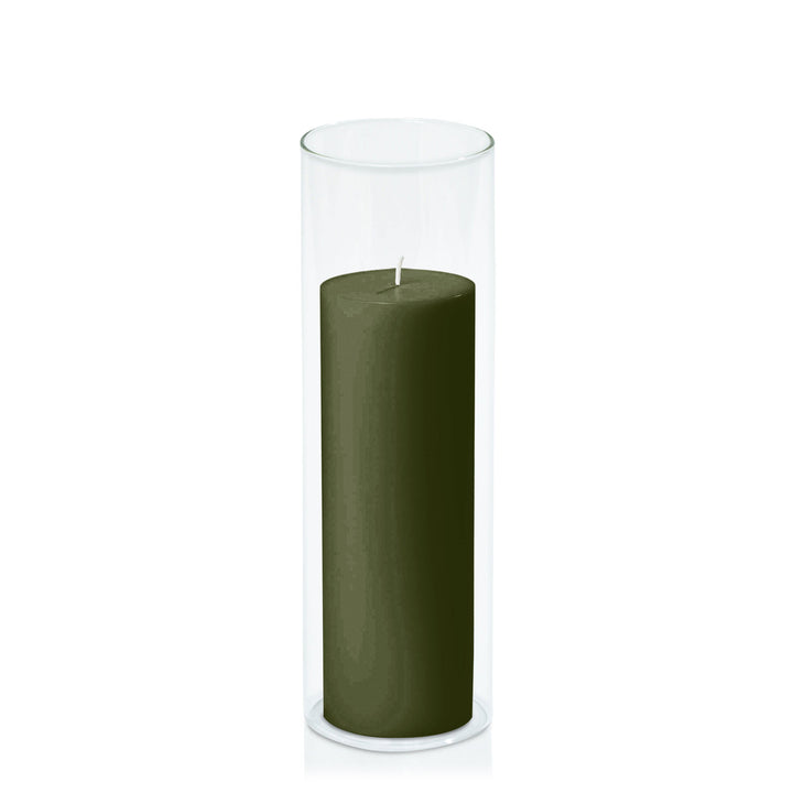 Olive 7cm x 20cm Pillar in 8cm x 25cm Glass Pack of 1