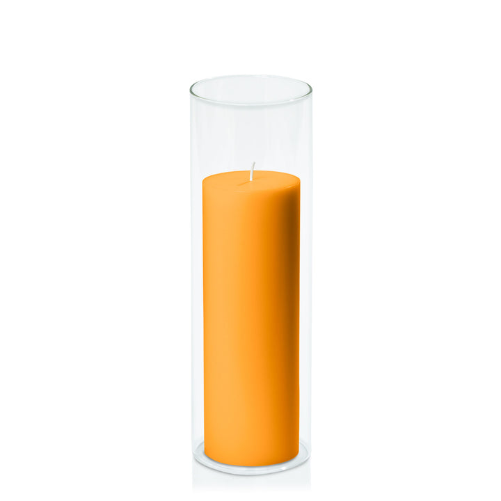 Orange 7cm x 20cm Pillar in 8cm x 25cm Glass Pack of 1