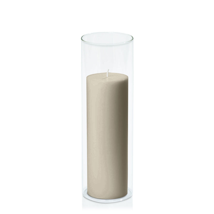 Pale Eucalypt 7cm x 20cm Pillar in 8cm x 25cm Glass Pack of 1