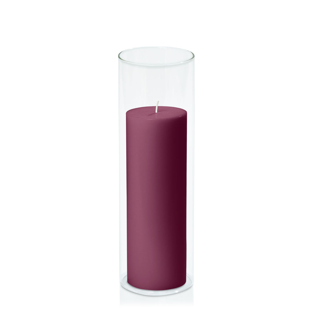 Plum 7cm x 20cm Pillar in 8cm x 25cm Glass Pack of 1