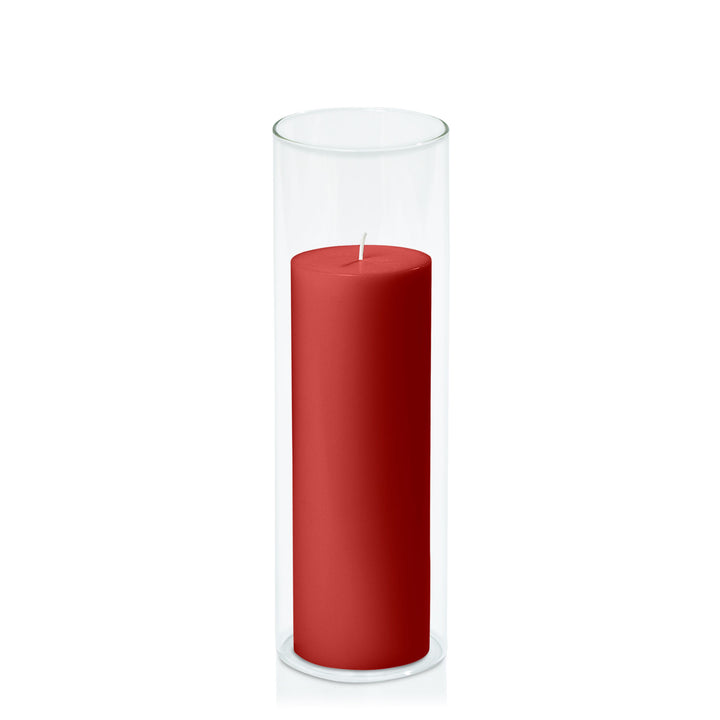 Red 7cm x 20cm Pillar in 8cm x 25cm Glass Pack of 1