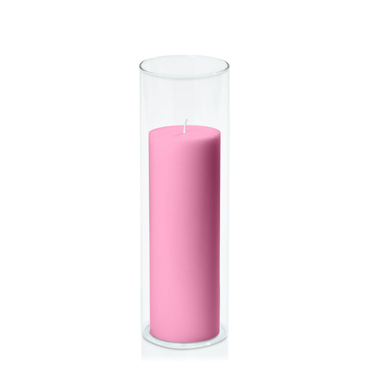 Rose Pink 7cm x 20cm Pillar in 8cm x 25cm Glass Pack of 1