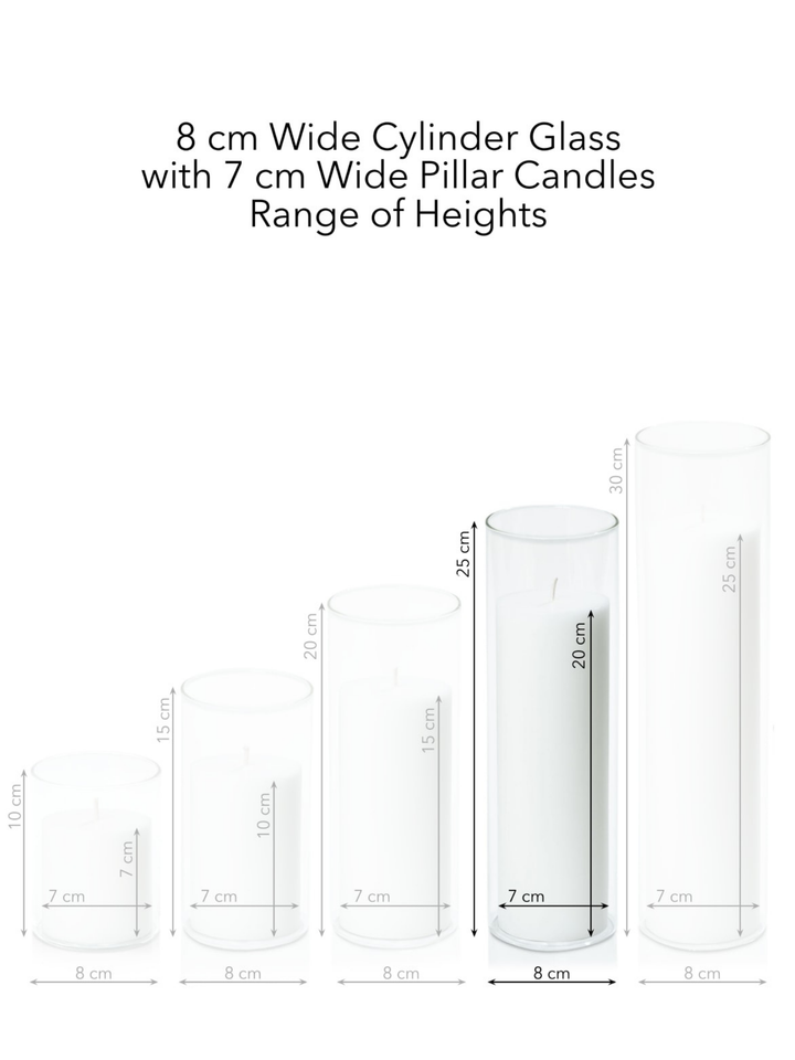 Scarlet 7cm x 20cm Pillar in 8cm x 25cm Glass Pack of 1