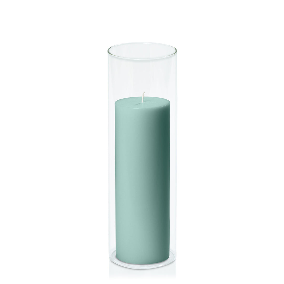 Sage Green 7cm x 20cm Pillar in 8cm x 25cm Glass Pack of 1