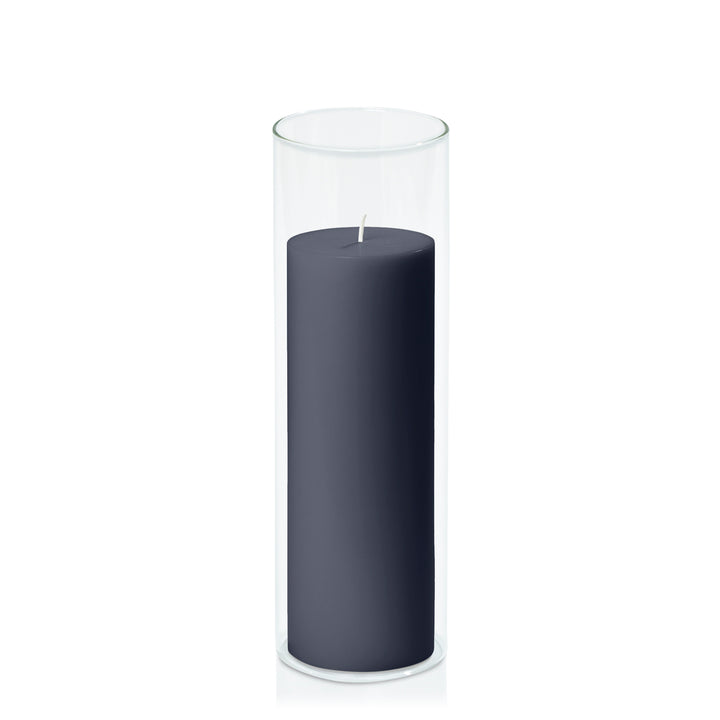 Steel Blue 7cm x 20cm Pillar in 8cm x 25cm Glass Pack of 1