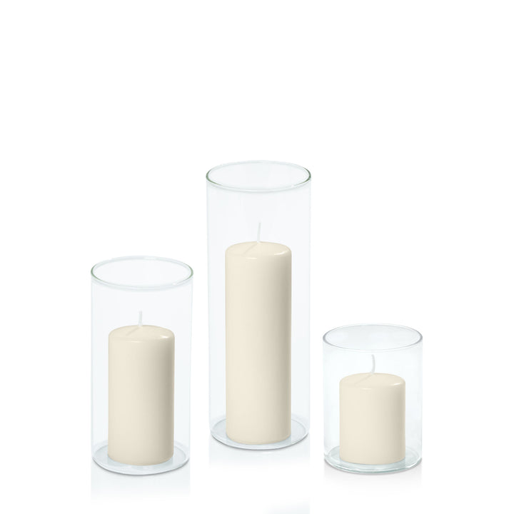 Ivory 5cm Event Pillar in 8cm Glass Set - Sm Pack of 1