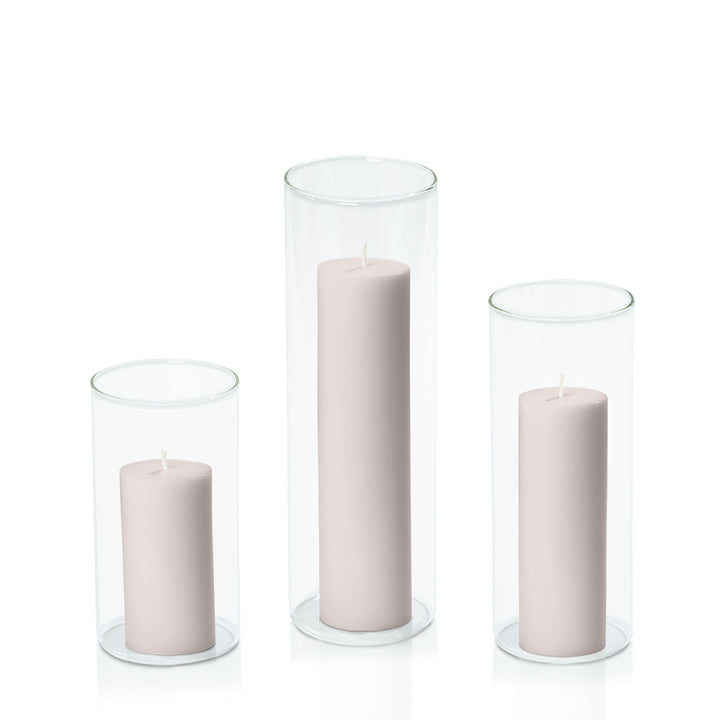 Antique Pink 5cm Pillar in 8cm Glass Set - Med Pack of 1