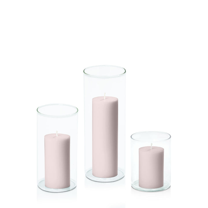 Antique Pink 5cm Pillar in 8cm Glass Set - Sm Pack of 1