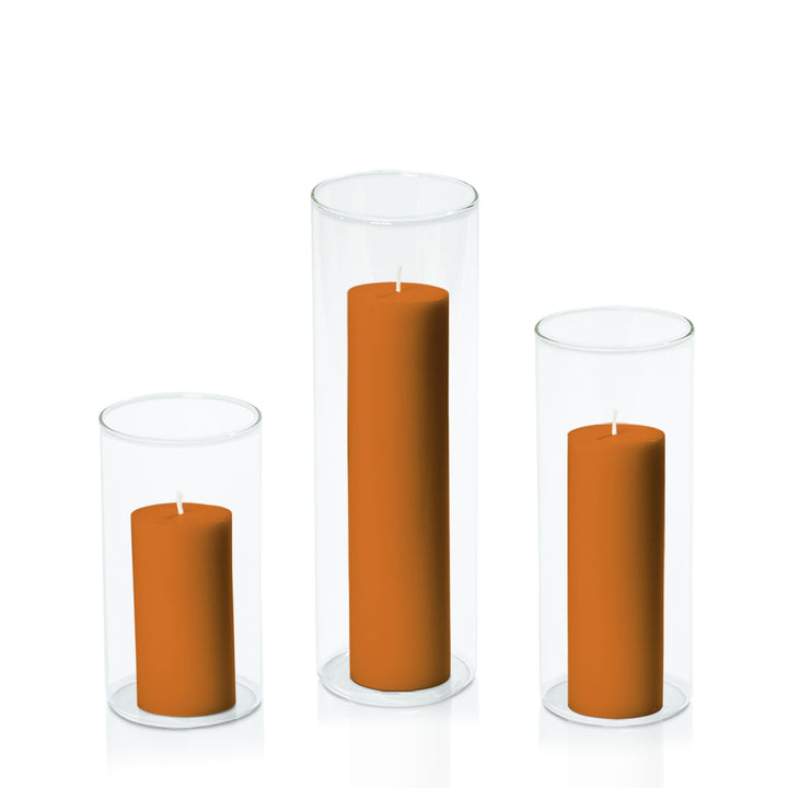 Baked Clay 5cm Pillar in 8cm Glass Set - Med Pack of 1