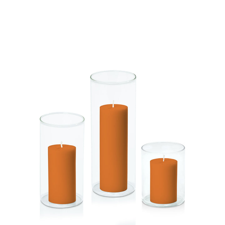 Baked Clay 5cm Pillar in 8cm Glass Set - Sm Pack of 1