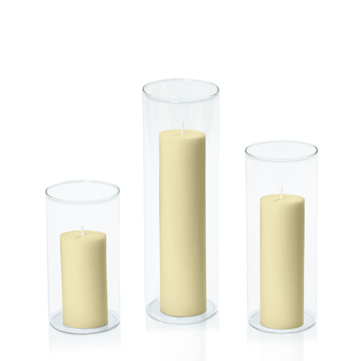 Buttercream 5cm Pillar in 8cm Glass Set - Med Pack of 1