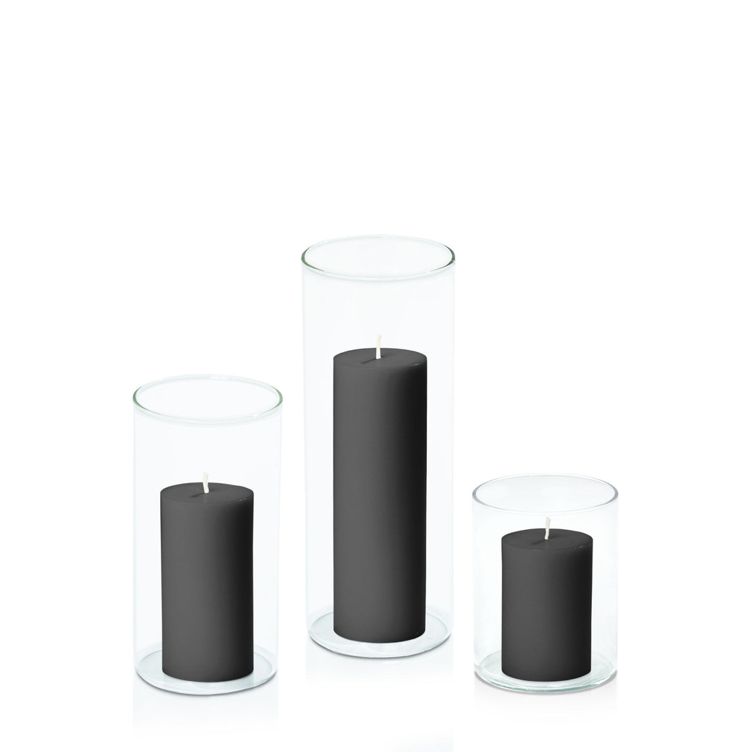 Black 5cm Pillar in 8cm Glass Set - Sm Pack of 1