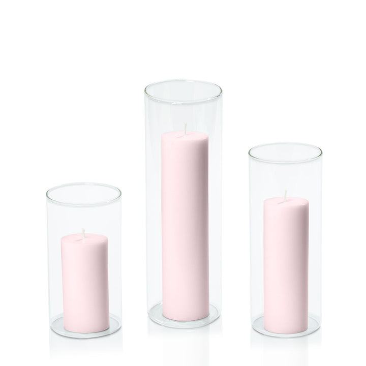 Blush Pink 5cm Pillar in 8cm Glass Set - Med Pack of 1