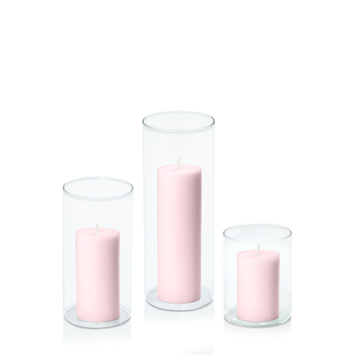 Blush Pink 5cm Pillar in 8cm Glass Set - Sm Pack of 1