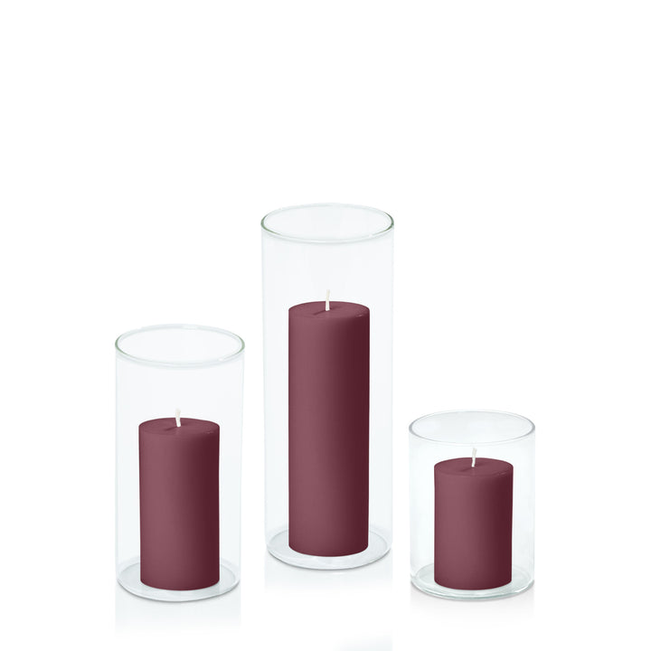 Burgundy 5cm Pillar in 8cm Glass Set - Sm Pack of 1