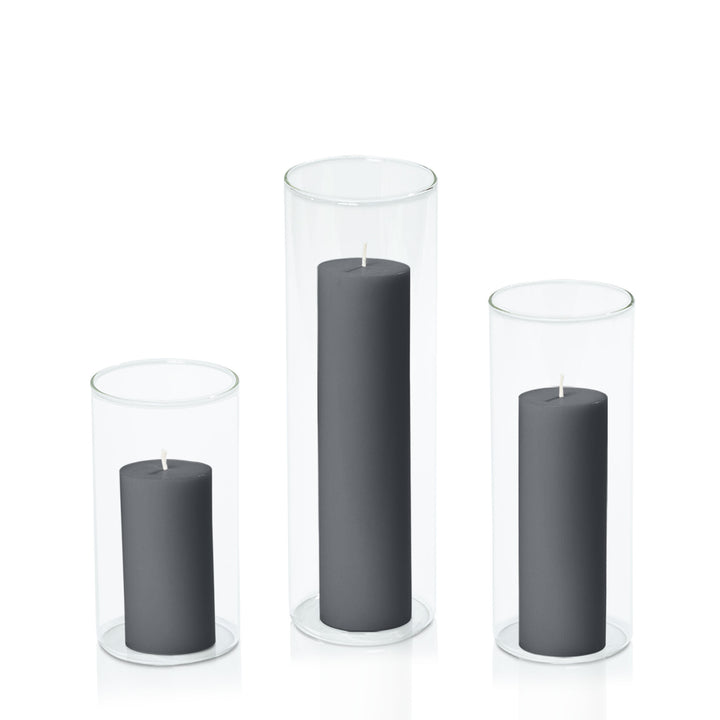 Charcoal 5cm Pillar in 8cm Glass Set - Med Pack of 1